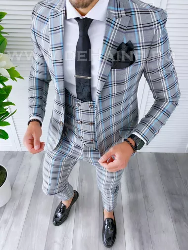 Costum barbati slim fit (SACOU + Vesta) A7807 O3-3.2